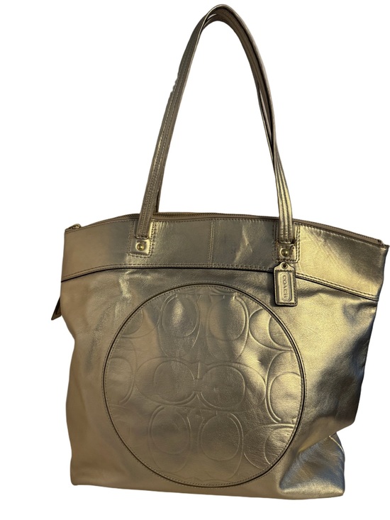 Coach Handbags - #255 Coach Laura Leather Signature Print Metallic Gold Shoulder Tote Bag